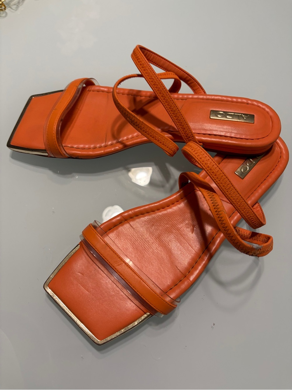 ALDO Orange Strappy Square-Toe Slide Sandals - Picture 3 of 7